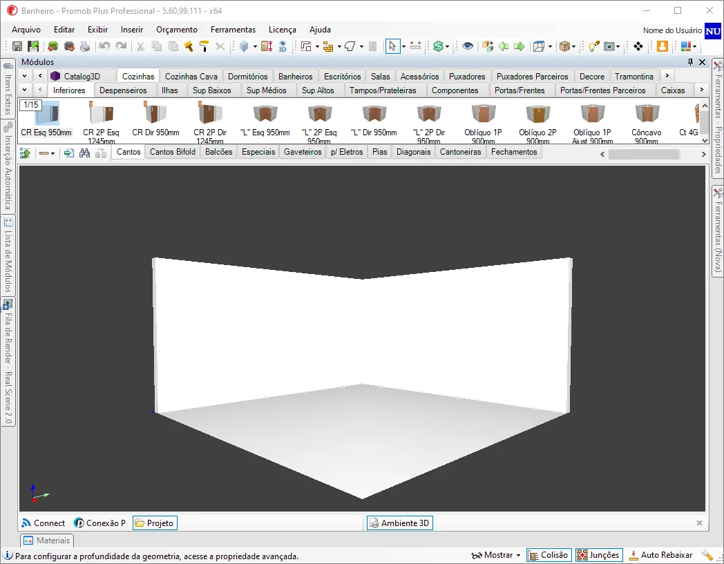 Captura da interface principal do Promob para projetos de móveis e ambientes